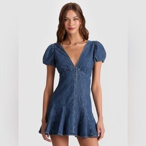 Alice + Olivia Fara Denim Mini Dress- in Cambria Vintage